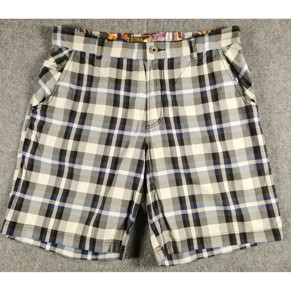 Lululemon Shorts Mens 34 Plaid Blue Black White Technical 5-Pocket Athletic